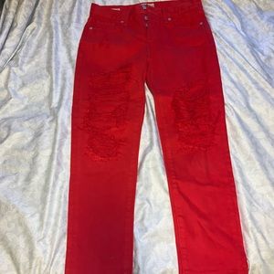 Lucky Brand Red Boyfriend Jeans with Rips